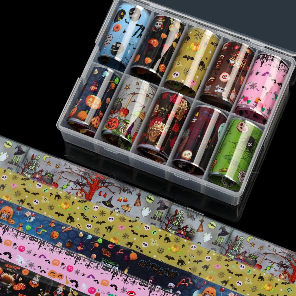 10 Rolls Boxed Christmas Nail Transfer Foil Paper Sticker Boots Santa Hat Snowflake Nail Art Foils DIY Kawaii Nail Decal