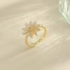 Golden Plated Daisy Enamel & Synthetic Cubic Zirconia Open Ring for Women Sweet Floral Jewelry Gift