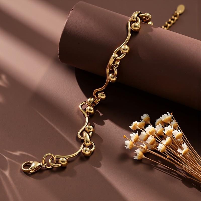 Elegant Rose Flower Stainless Steel Chain Bracelet Women Gold Plated Minimalist Chic Jewelry Gold