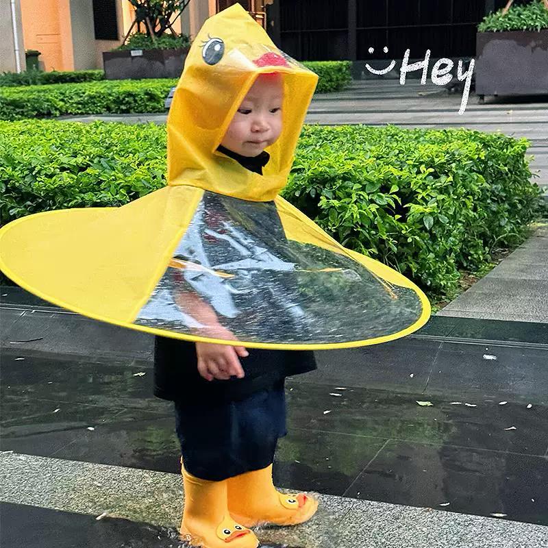 Kleine Gelbe Ente Fliegende Untertasse Regenmantel Kinder Umhang-Stil Regenschirmhut Kindergarten Baby Kinder Regenmantel Einteiliger Poncho für Mädchen
