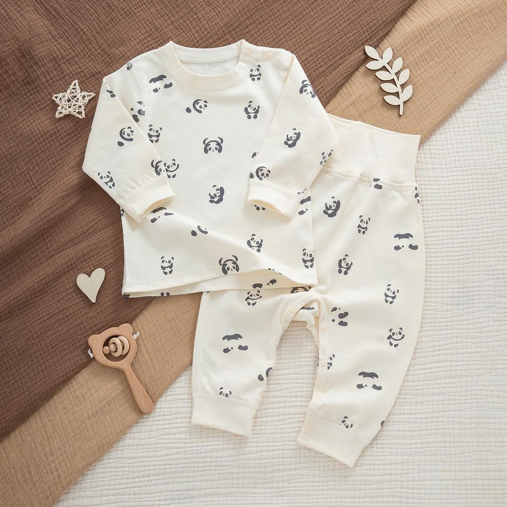 Spring & Autumn Kids' Cotton Pajamas Set - Cozy Home Wear with Belly Protection and Crotch Opening