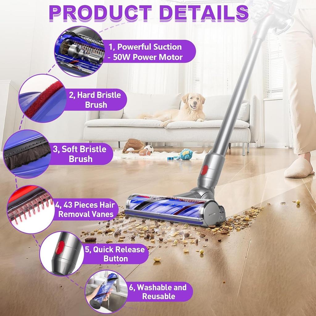 V8 V11 Vacuum Attachments Head Replacement Parts for Dyson V7 V8 V11 V15 Animal V10 Cyclone Cordless Vacuum Cleaner, Upgrade Anti-Tangle Quick
