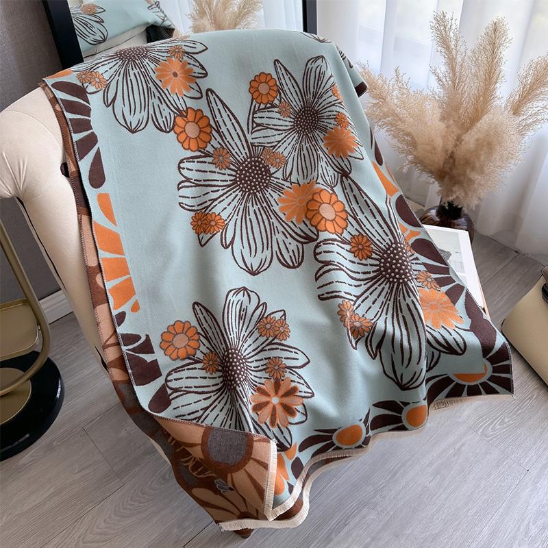 

Elegant Ladies Pashmina Jacquard Cashmere Scarf Winter Thick Warmth Two-Sided Shawl Coldproof Windproof Blanket Scarf