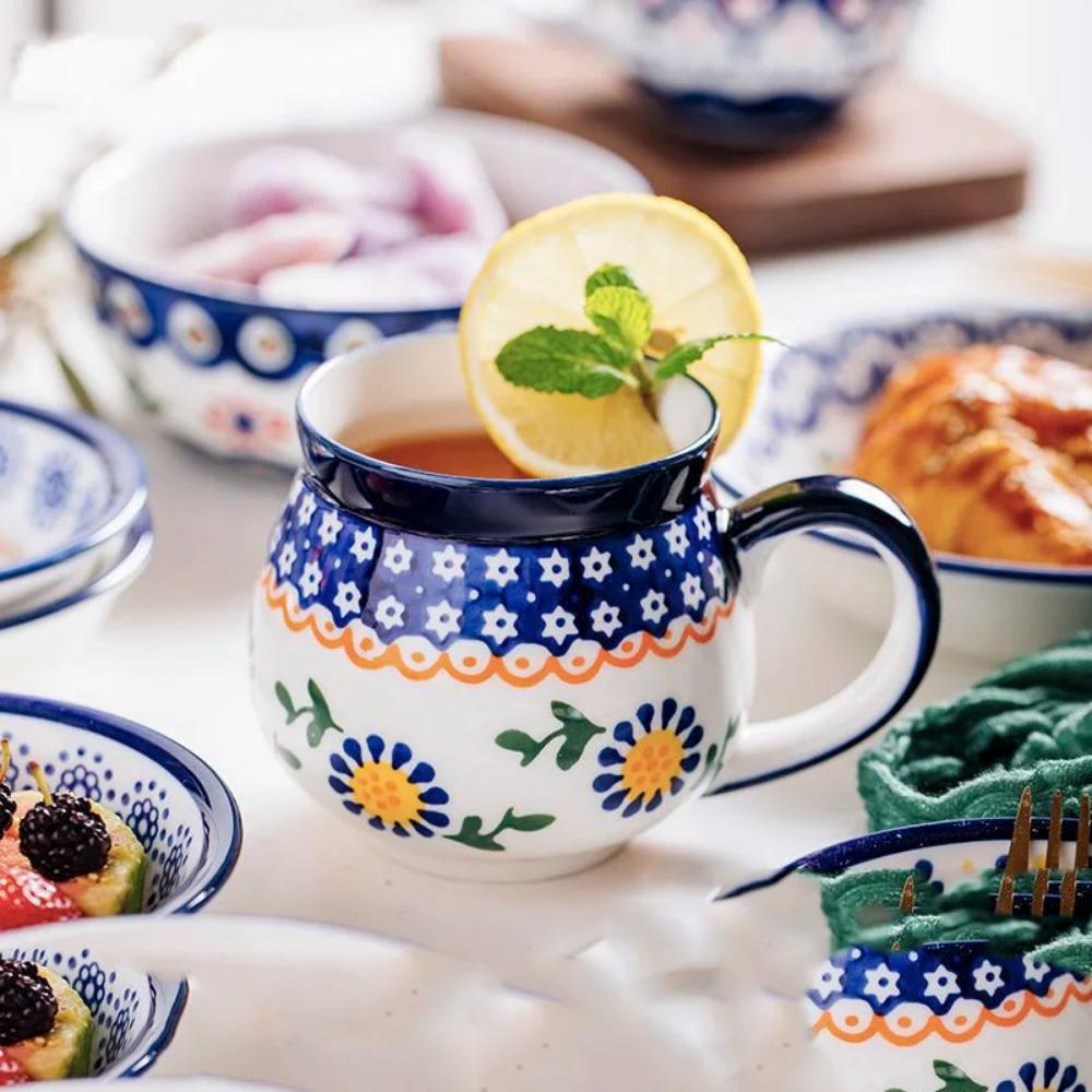 National Style Cup Fashion Large Capacity Retro Mug Home Water Milk Mark Mug Gold Inlaid Couple Cup Holiday Birthday Gift