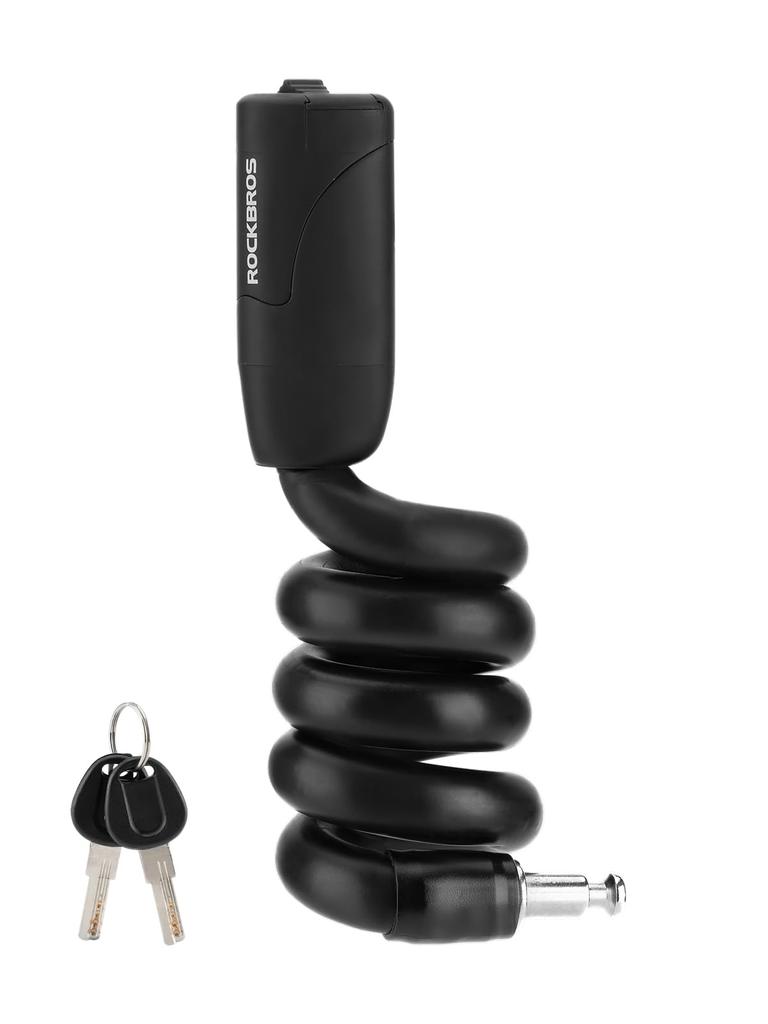 ROCKBROS Bicycle Wire Shape Dimple 600mm 15mm Silicone for Commuting and School Lock, Anti-Theft Lock, Memory, Heavy-Duty, Key, Long, Cross-Section