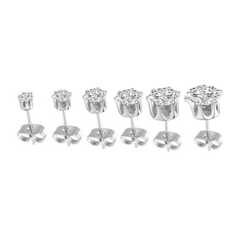 6 Pairs Ear Studs Stud Earring Set 6 Claw Stainless Steel Zircon Pierced Jewelry Accessories 3?8mm