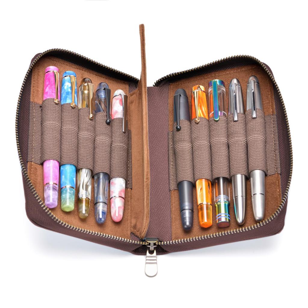 Estojo de couro de vaca para 10 canetas-tinteiro Estojo de couro para canetas Canetas de cor café, canetas, estojo,