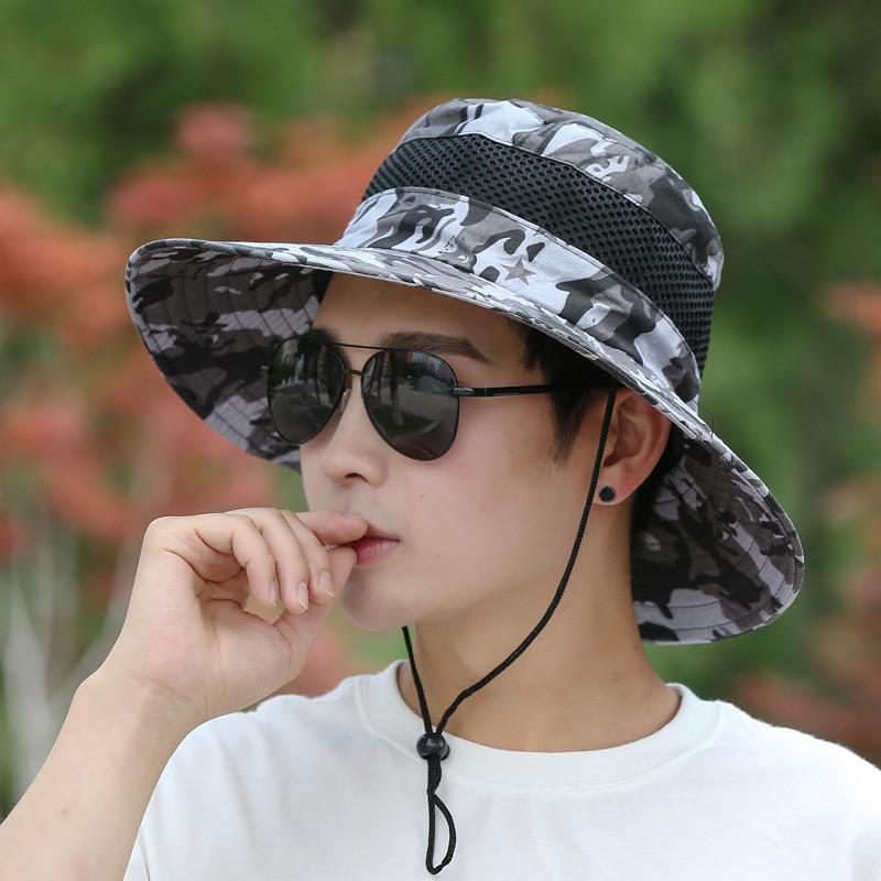 Рыбацкая шляпа мужская летняя сетчатая с широкими полями для улицы защита от солнца Gray