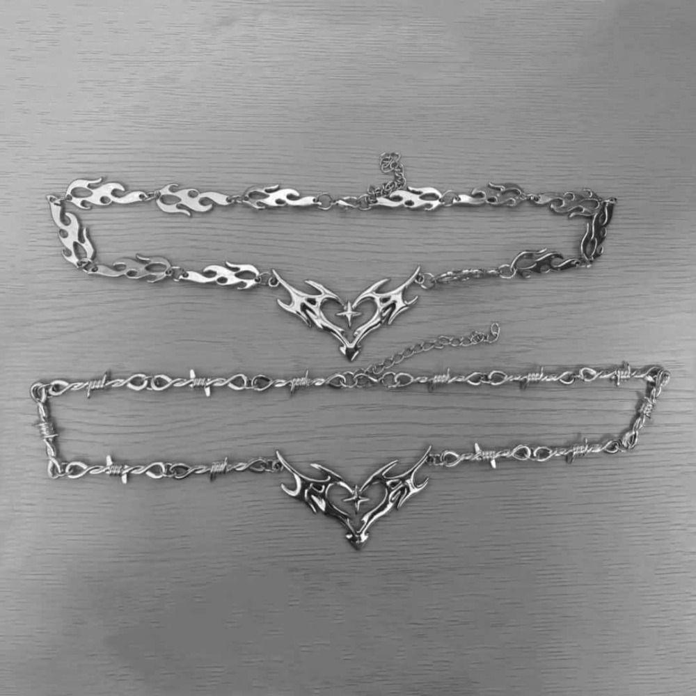 Barbed Wire Y2k Thorns Necklace Sweet and Cool Gothic Necklace Flame Heart Choker  Jewelry Gift