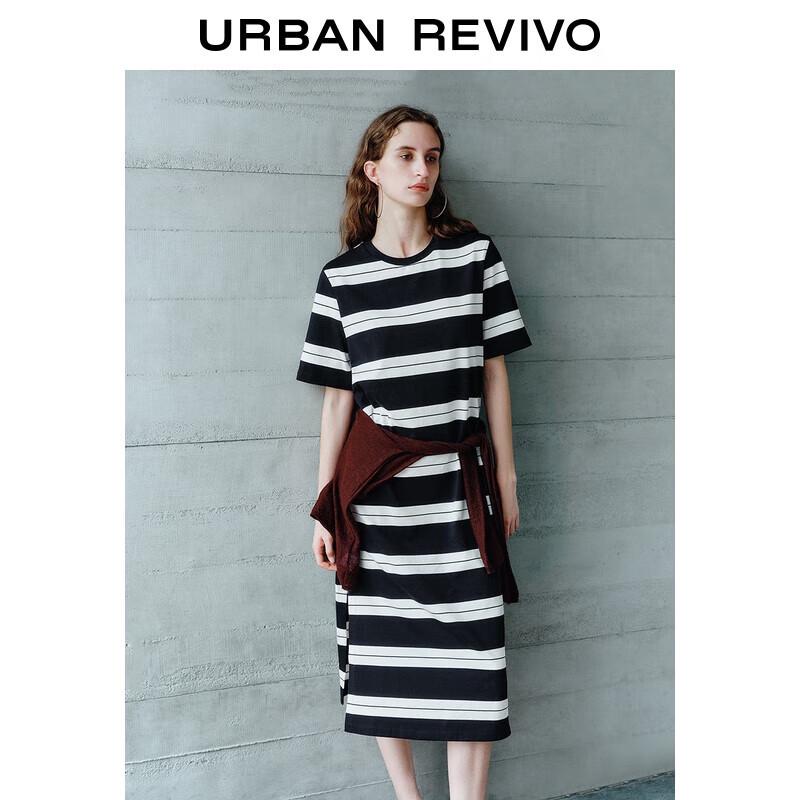 UR 2025 Autumn Striped Slit Cotton Dress