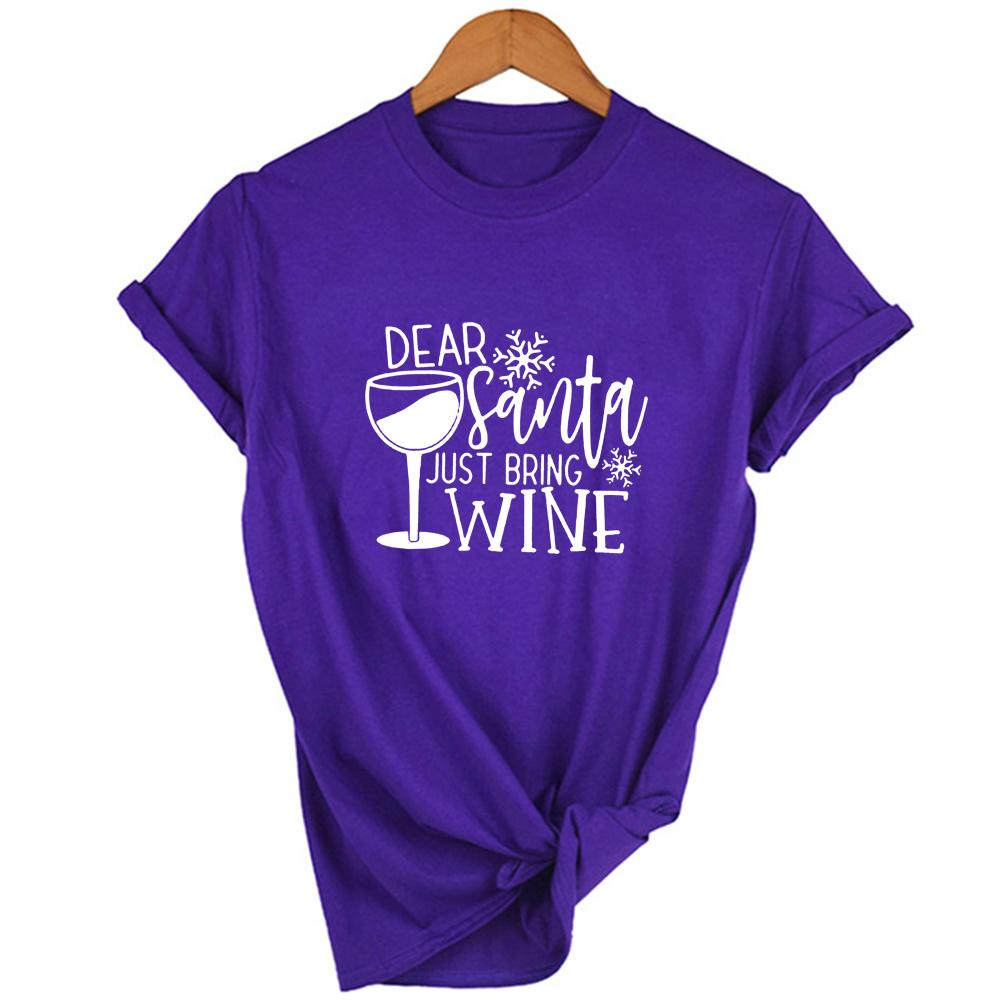Fashion Dear Santa Bring Wine Christmas Women T Shirt Xmas Gift Short Sleeve Tops Funny Graphic