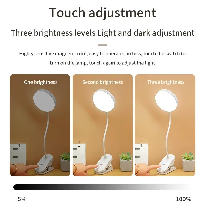 USB Rechargeable LED Desk Lamp,3 Modes Touch Dimming Eye-Caring Table Lamp w/Folding Clamp,Portable Night Light for Study Read