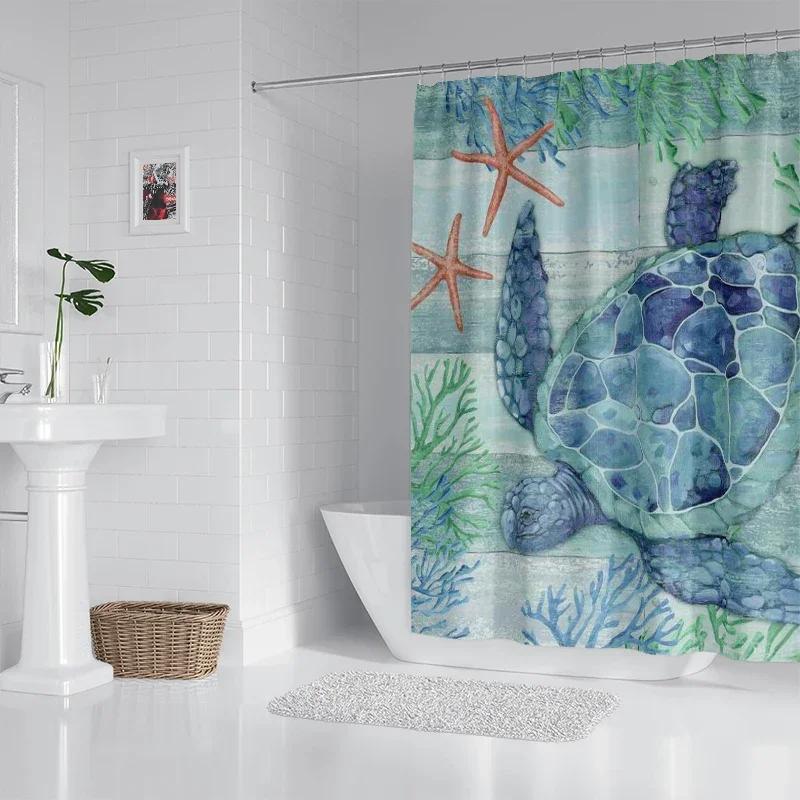 Ocean octopus, seahorse, starfish waterproof fabric household shower curtain accessories shower curtain marine shower curtain