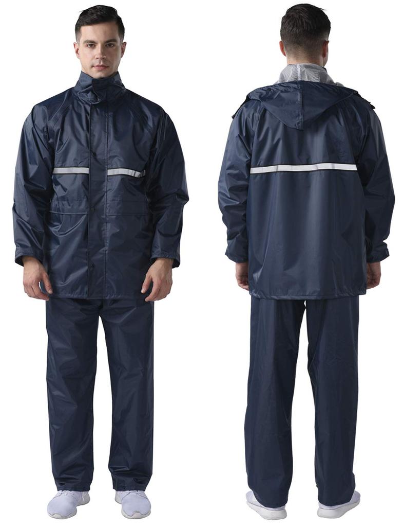 Top and Bottom Rain Water School [Fosys] Rainwear, Set, Suit, Raincoat, Men's, Women's, Waterproof, Repellent, Outdoor, Bicycle, Commuting, (L, Navy)