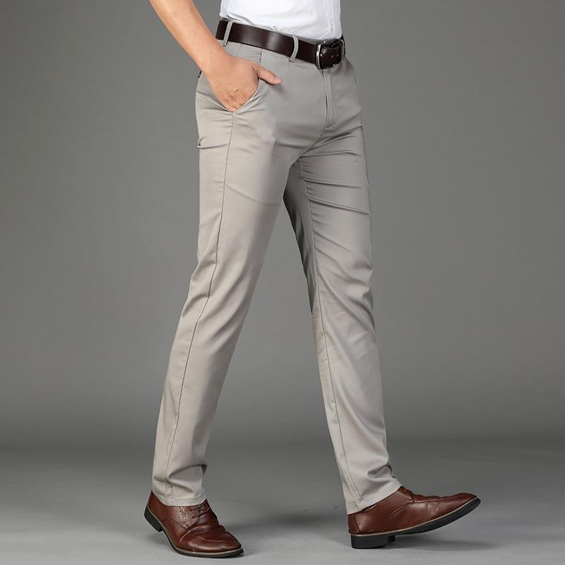 

Thin Casual Trousers Men Super Soft Business Loose Straight Stretch High Waist Middle-aged Men 32 светло-серый