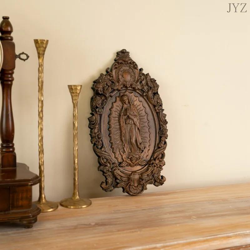 Religious Wood Carving Guadalupe Virgin Mary Statue Figure Madonna Catholic Family Church Wall Decor