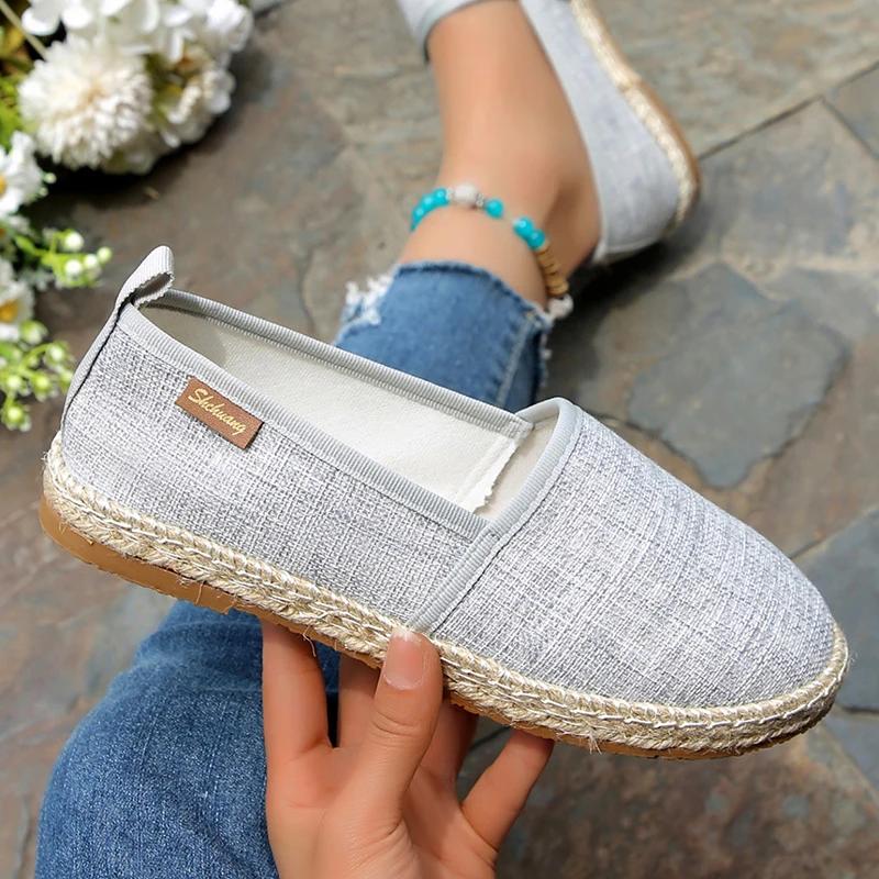 Comfortable Canvas Flat Shoes Women Breathable Non-Slip Espadrille Shoes Woman Summer Solid Color Shallow Casual Flats