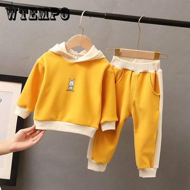 Spring and Autumn Suit Children's Clothing Girls Pullover Hooded Sweater Children's Baby Fashion Print Stitching Little Girl Clothes Two-piece Set