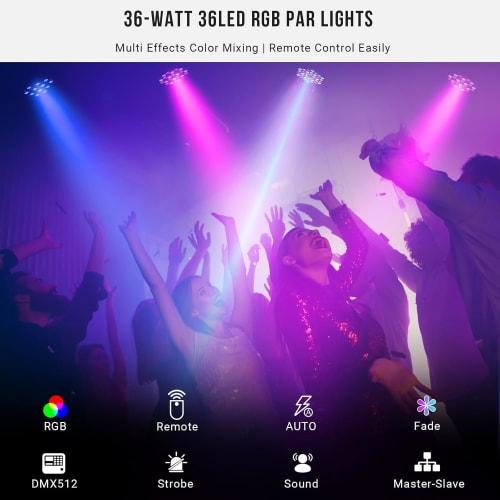 36 LED 3-in-1 RGB Stage Lights with Remote Control, Wash Light, LED Par Light, Disco Light, DMX512, High Brightness, Multi-Color Changing, Sound Activ