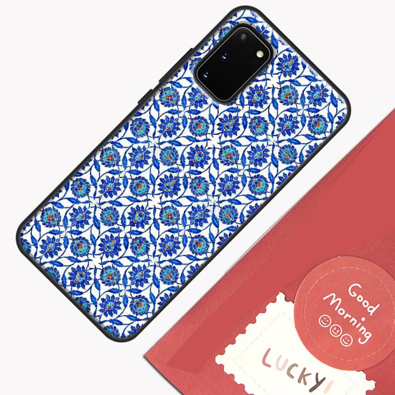 Square Turkish Flower Tiles Phone Case For Samsung Galaxy S24 S26 Ultra S20 S21 S22 S23 S25 Plus S10 S25 FE Cover Shell