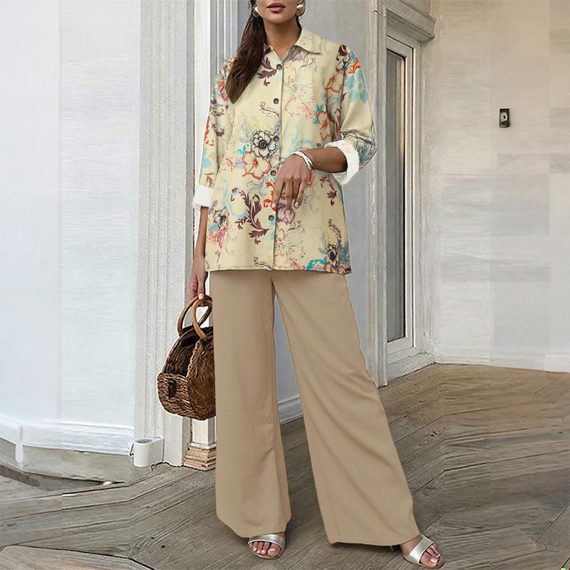 ZANZEA Women Long Sleeve Floral Blouse and Pants Casual Two Piece Suit Sets