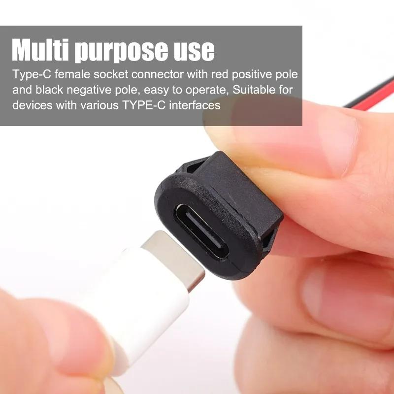 Type-C Female 2-Pin USB Connector Waterproof Female Socket Quick Charge Jack Type-C USB-C Charger Plug Accessories 2/4/6PCS