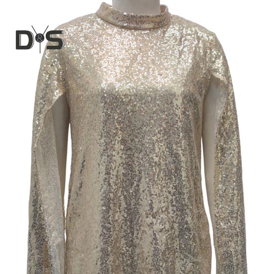 Lady Sequin Dress Stand Collar Sleeveless Slit Design Shimmering Cocktail Party Dress Women Formal Occasion Mini Dress Celebrity Evening Dress