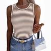 Damen gestreift gerippt Rundhals ärmellos Tanktop schmale Passform lässig Basic Sommer Cami Top