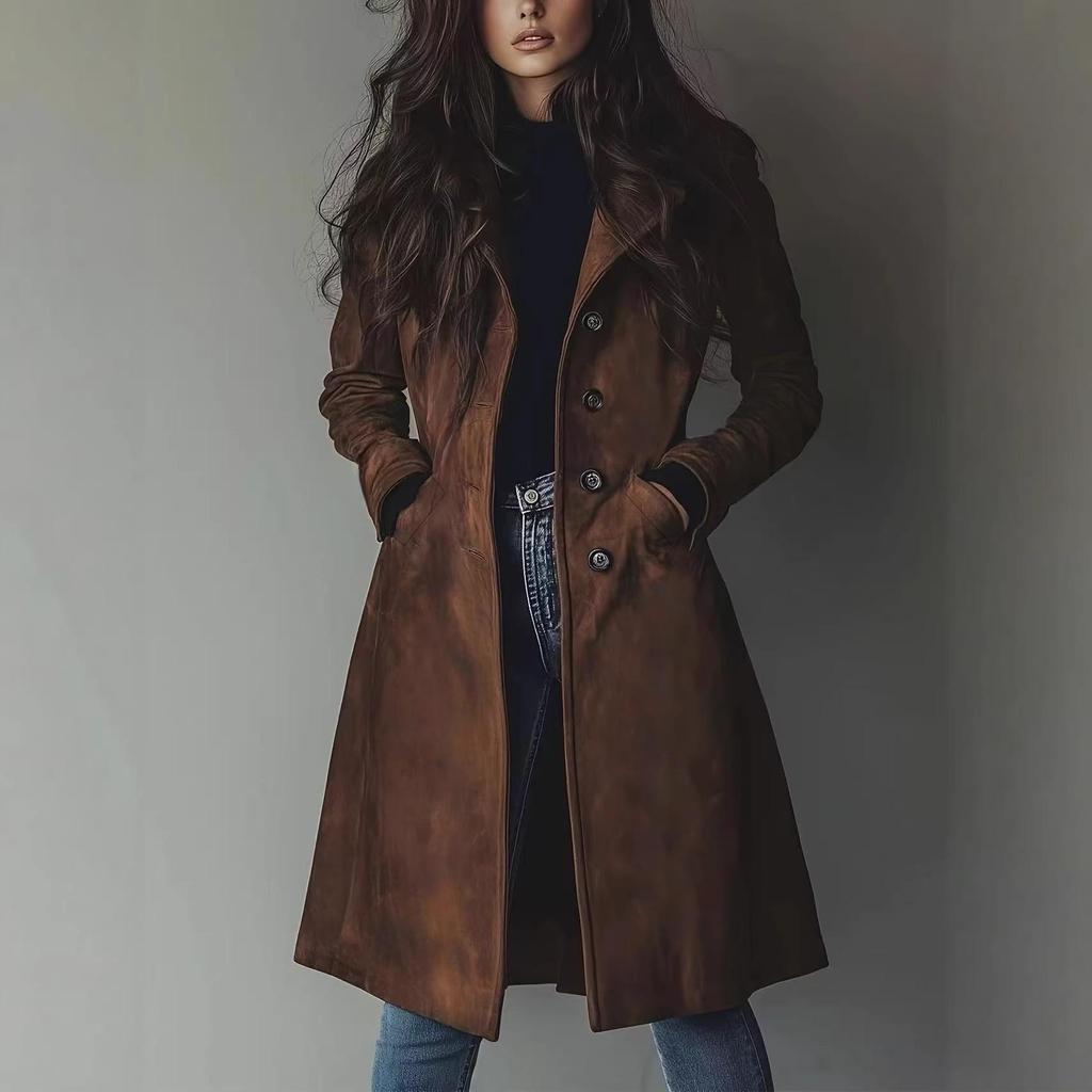 Damen Wildleder Trenchcoat - Europäische und Amerikanische Einfarbige Mode für Frühling und Herbst