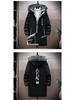 Men's Winter Fleece-Lined Hooded Mid-Length Printed Cotton Coat - Trendy & Warm Casual Jacket
