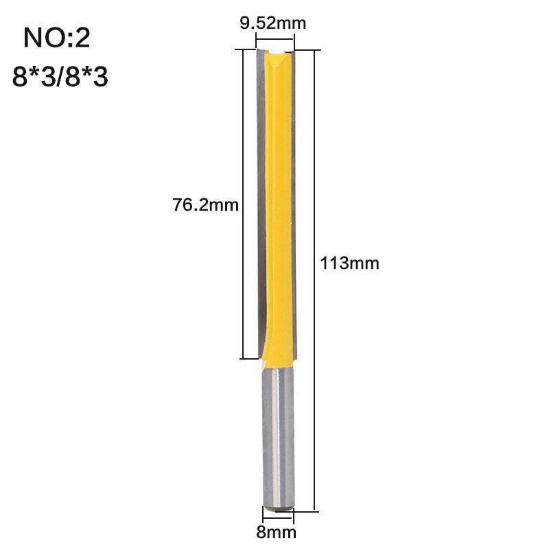 

1/2 шт. Пряма/Dado фреза діаметром 1/2 дюйма. X 3 Довжина 1/4 дюйма 8 мм Деревообробний фреза Інструмент для різання деревини 8*3/8*3 жовтий