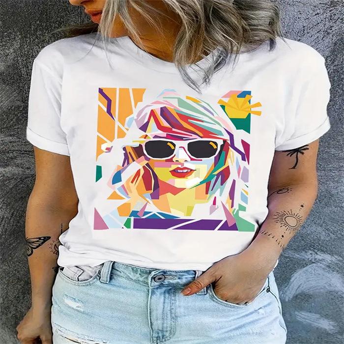 Summer Round Neck Printed Top Fashionable Casual Cute Short Sleeved Women's Pure Cotton T-shirts