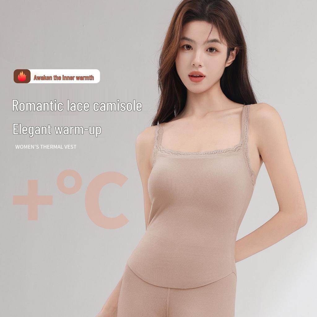 Women's Warm Camisole Tank with Chest Pad & Beautiful Back Bra – Comfortable Integrated Base Layer