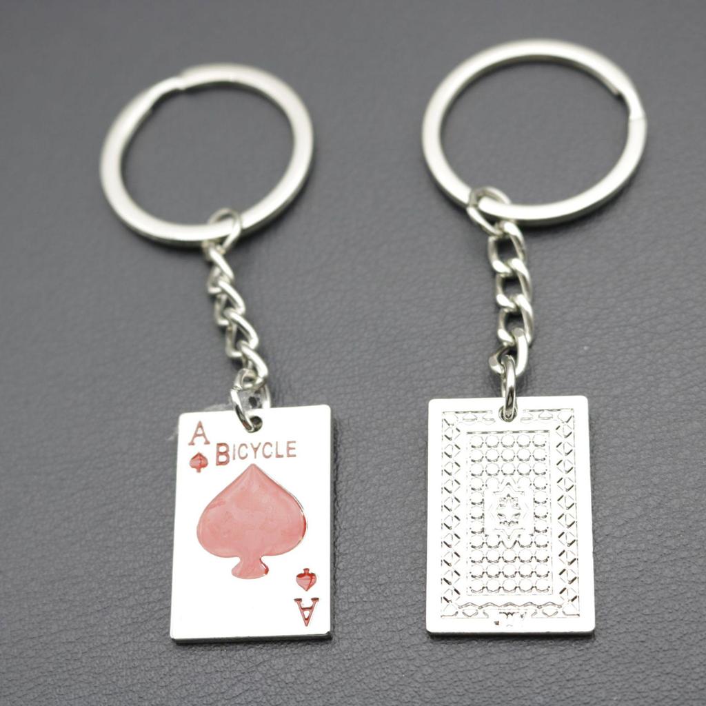 Alloy Poker Ace of Spades Red Keychain