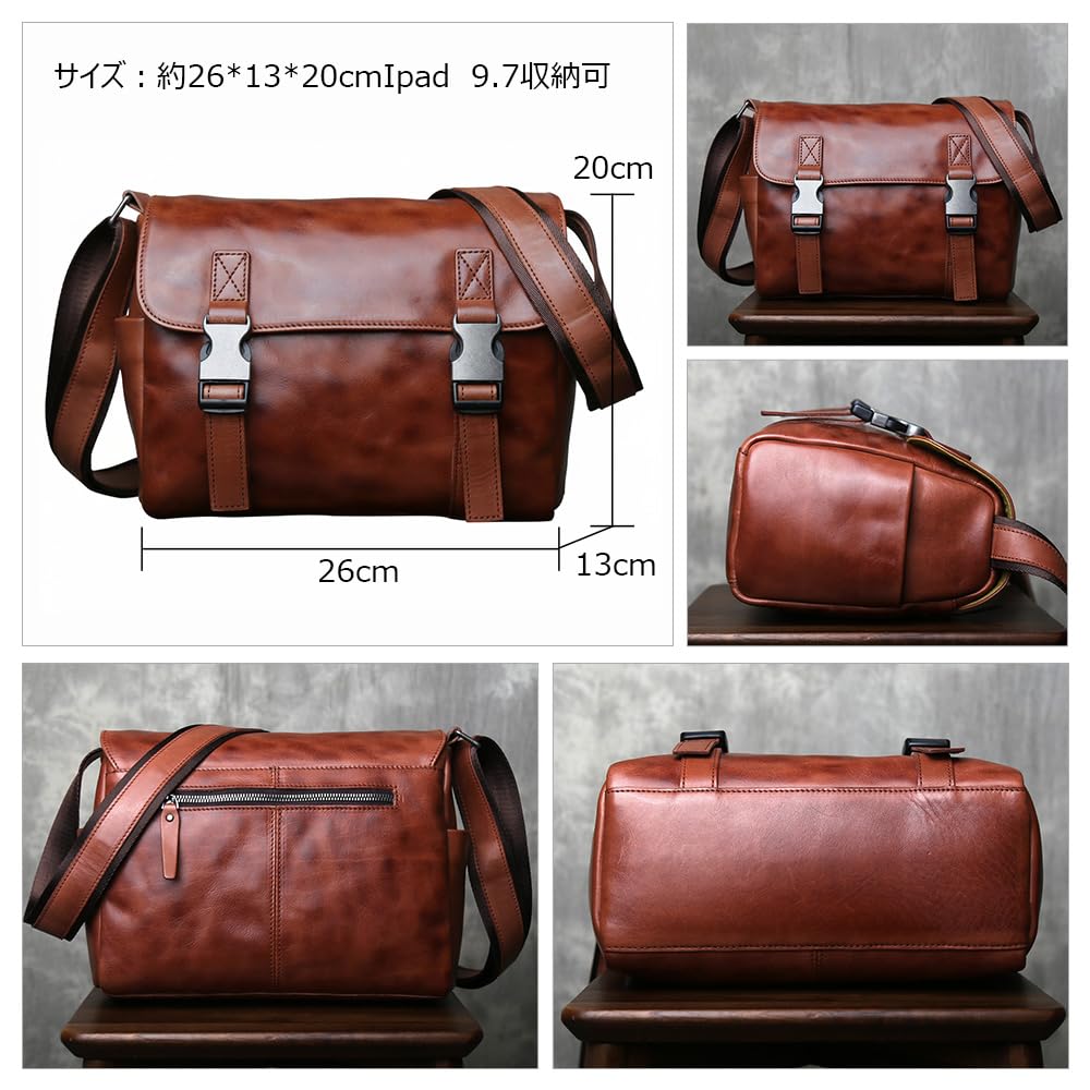 Whatna Antique-Style Tanned Natural Cowhide Leather Shoulder Bag for Men, Crossbody Chest Bag, Fits iPad 9.7, Shoulder Bag, Small Messenger Bag for