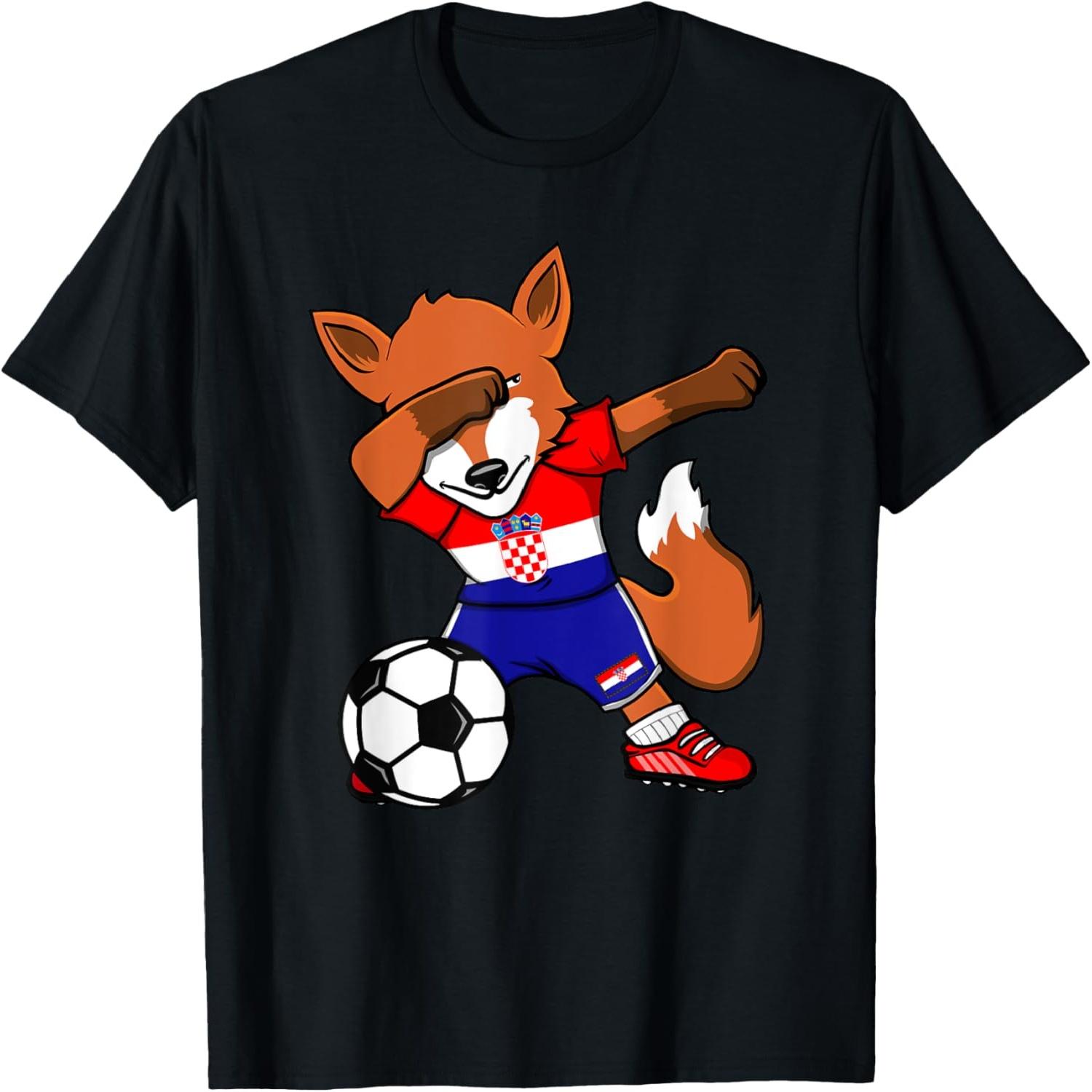 Dabbing Fox Croatia Soccer Fans Jersey Croatian Football Fan T-Shirt S