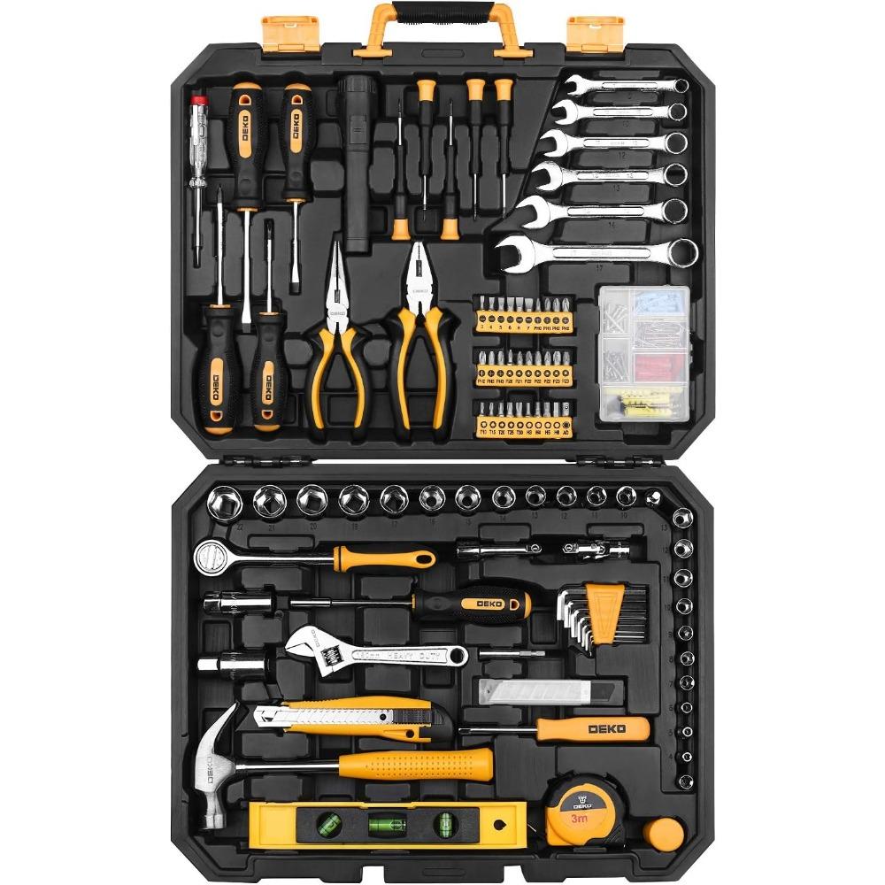 DEKOPRO 208 Piece Tool Set,General Household Hand Tool Kit, Auto Repair Tool Box with Plastic Toolbox Storage Case