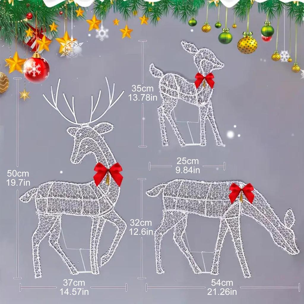 2D Outdoor Christmas Reindeer With Lights Iron Festive Display Decor With Bow Christmas Deer Decor For Family Friends Home Patio