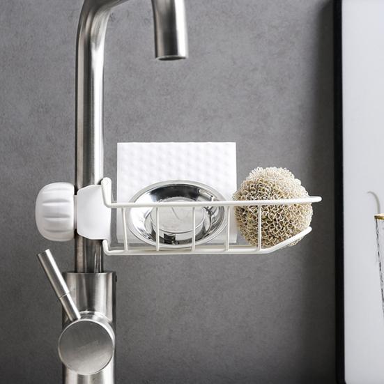 2Pcs Faucet Storage Rack Sink Sponge Holder Rustproof Corrosion Resistant Hollow Design Adjustable Detachable Sponge Holder Sink Organizer