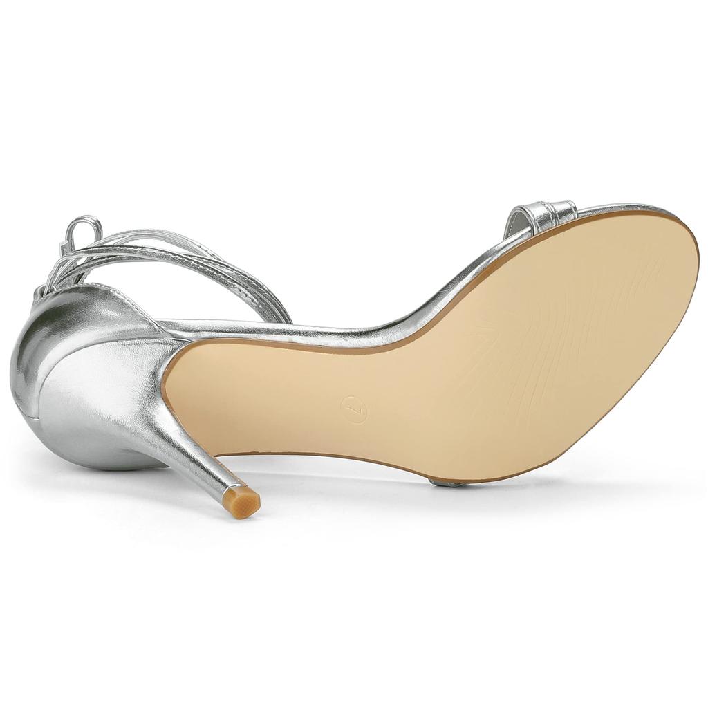 Allegra K Women's Lace-Up Sandals with Open Toe, Stiletto Heel, Silver, 26.5cm