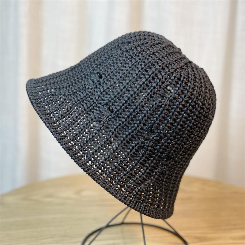 

Fisherman Knitted Hat Womens Bucket Hat Hollowed Out Shade Breathable Hat чорний