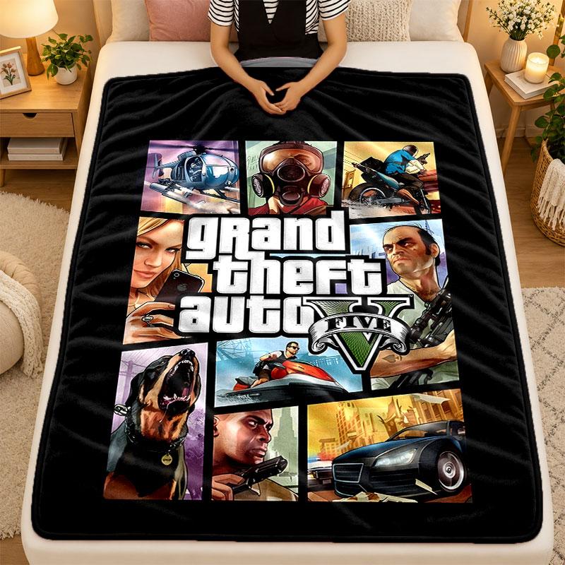 Flannel BlanketGrand Theft Auto Warm Soft Throw Blanket for Indoor Sofa Bed Living Room Use
