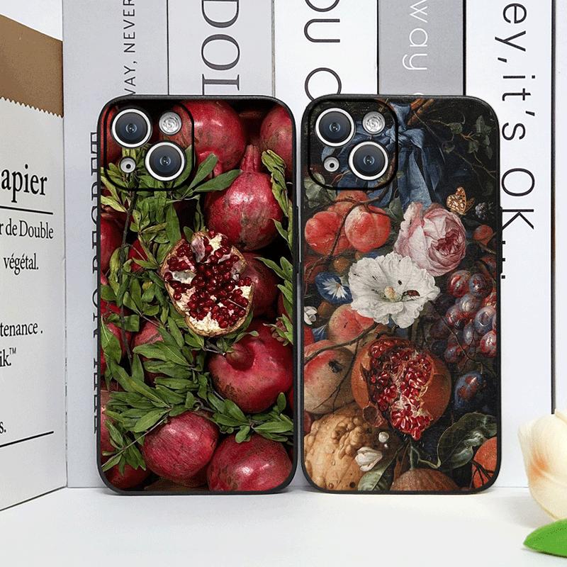 Luxurious Pomegranate Flower Pattern Phone Case for IPhone 17 16 12 11 14 13 15 Pro Max Mini X XS 7 8 14 Plus Soft Cover Fundas