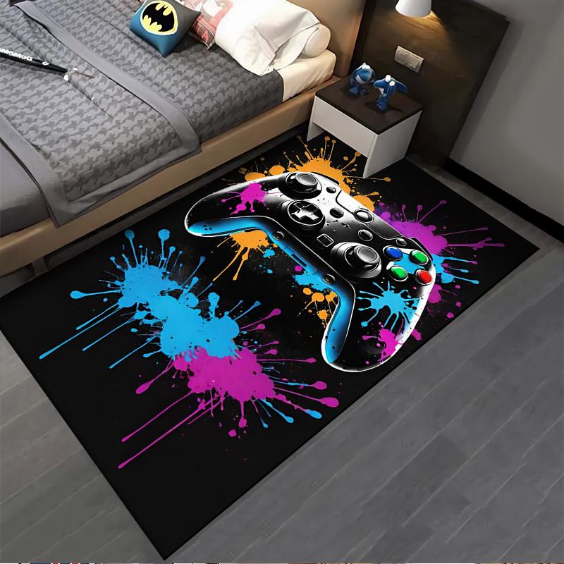Gaming Controller Carpet with Colorful Splash Design on Black Background Suitable for use as an anti-slip for living room bedroom sofas