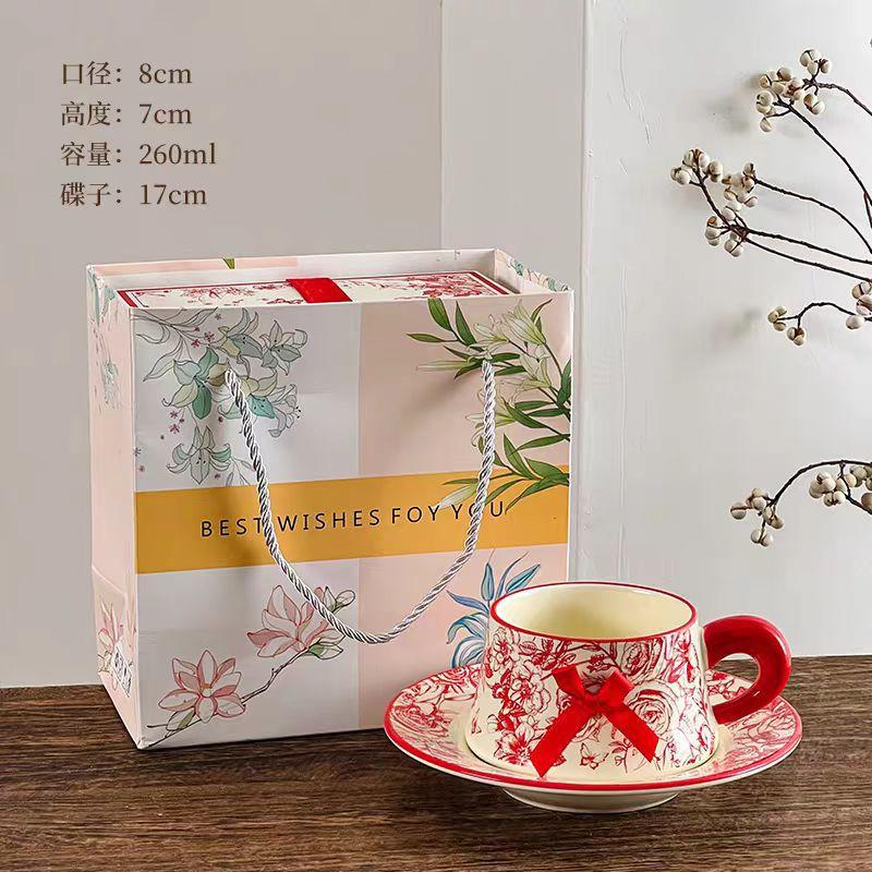 Festive Red Rose Cups And Saucers, Wedding Gifts, High-End Souvenir Sets For The Newlyweds, High-End And Exquisite Gifts For Girlfriends