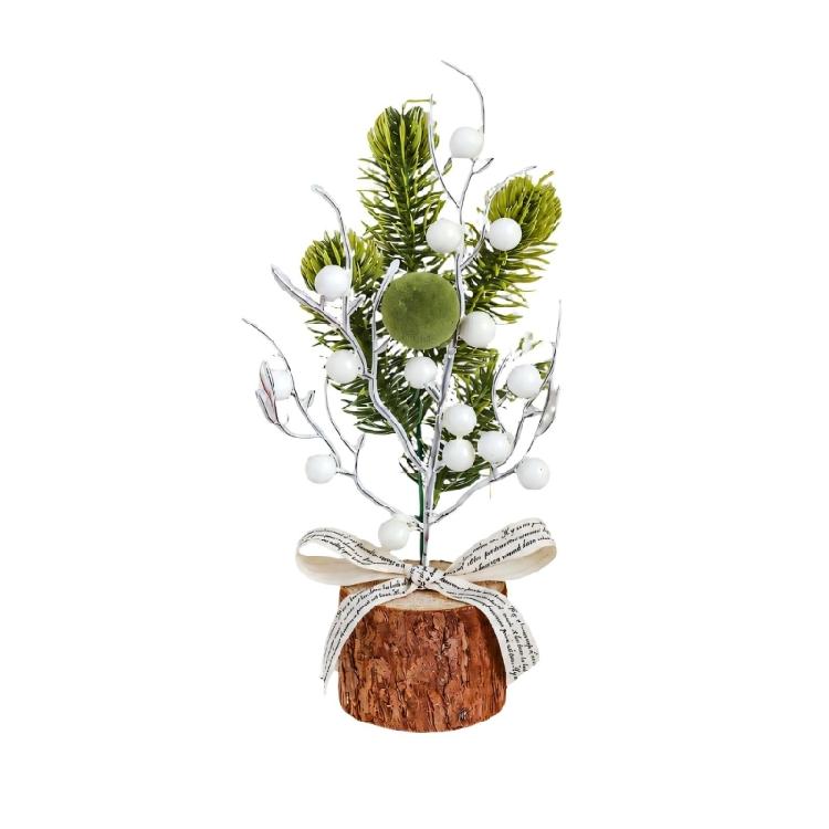 Wood Base Christmas Tree with Faux Branch Detail for Desk, Shelf, Counter, Entry Table, and Shop Front Display