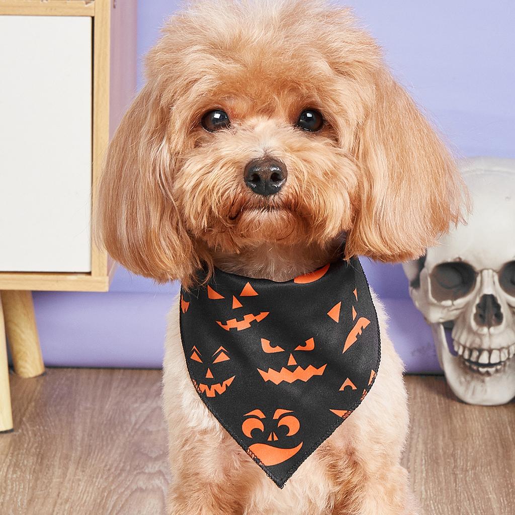 Halloween Dog Bandana, Pumpkin and Spider Web Bibs Triangle Pet Scarf, Multiple Sizes Soft & Adjustable Pet Bandanas Accessories