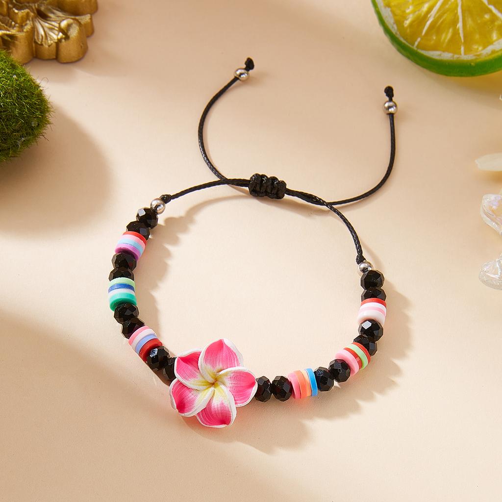 Bohemian Big Flower Charm Bracelets For Women Pink Red Blue Green Flowers Soft Clay Pottery Beaded Bangles Party Jewelry