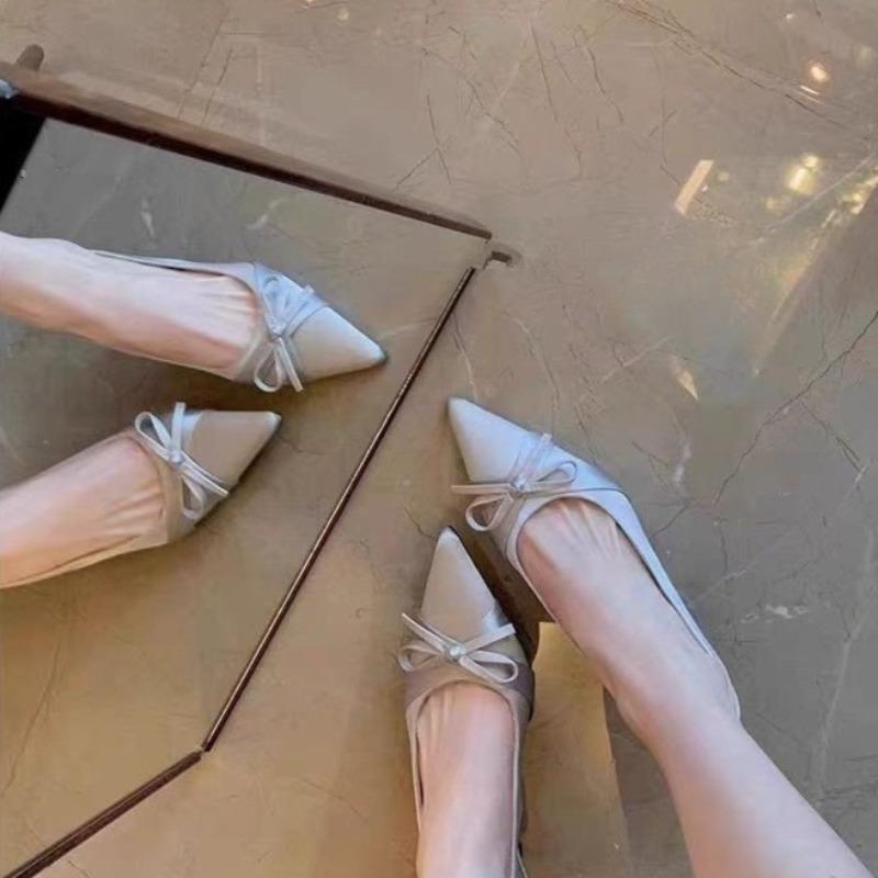 Fashion Pointed Toe High Heels Women Spring New Baotou Shallow Butterfly Knot One Strap Anti-slip Wear-resistant Stiletto Sandals