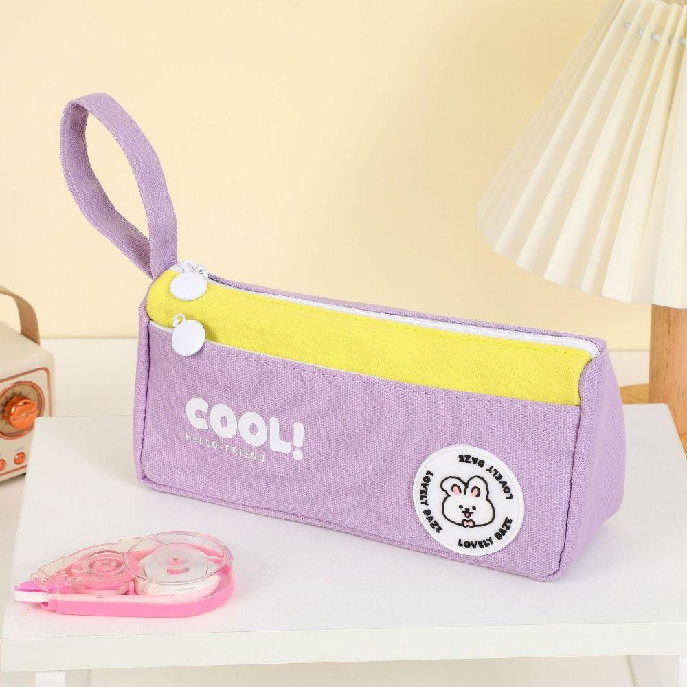 Large Capacity Triangle Stationery Bag Cartoon Storage Bag Wear Resistant Rabbit Pencil Bag  Women